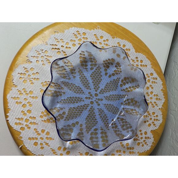 Antique blue ombre to clear glass ruffled bowl Steuben Glass Art~Antique~ - Picture 9 of 9